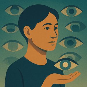 silouhette avec plusieurs yeux en arriere plan symbolisant les maladies des yeux