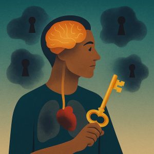 silouhette tenant une clé représentant les clés de la guérison