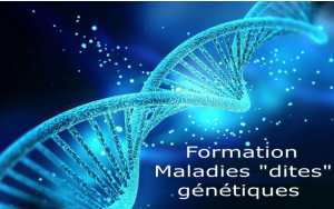 branche ADN en filigrane avec texte : formation sur les maladies "dites" génétiques.
