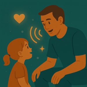 dessin d'un pere et sa fille discutant ensemble